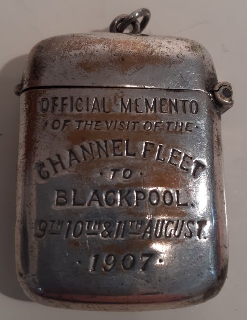 Silver Plated Vesta Case, Channel Fleet to Blackpool In1907
