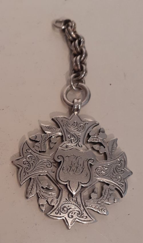 Silver Fob with Short Silver Chain, Fob Hallmarked 1889