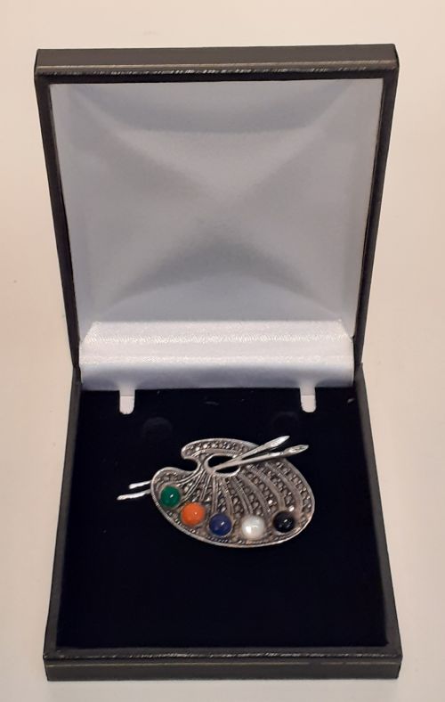 Silver and Marcasite Painter's Palette Brooche