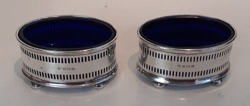 Pair of Silver Salts with Blue Glass Liners, Hallmarked 1932
