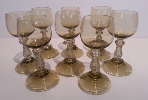 Set of Late Art Nouveau (1890-1910) German Green Wine Glasses