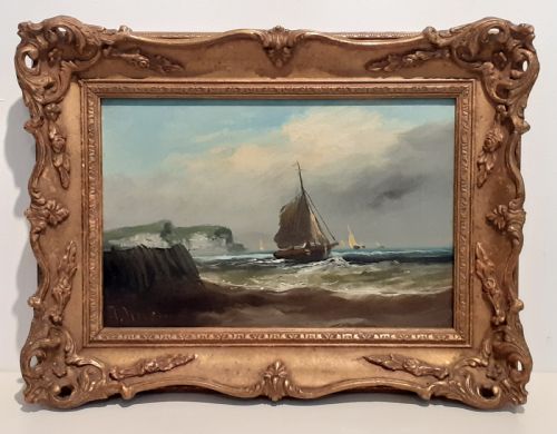 Edwardian Oil on Canvas, "Seascape" in Period Frame