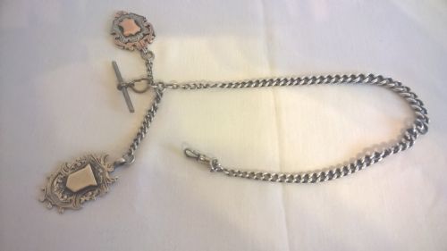 Silver Pocket Watch Chain with Two Silver Fob's