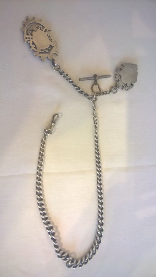 fig 1. Silver Pocket Watch Chain with two Silver FOB's