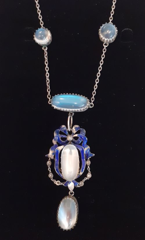 Bespoke Art Nouveau Style Necklace with Moonstones and Diamonds