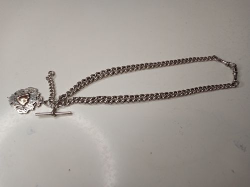 fig 1. Sterling Silver FOB Chain with T-Bar and FOB. 1906 and 1913