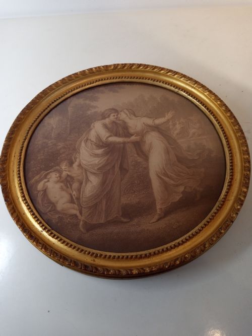 fig 1. 18th century Sepia Print in gilded round frame