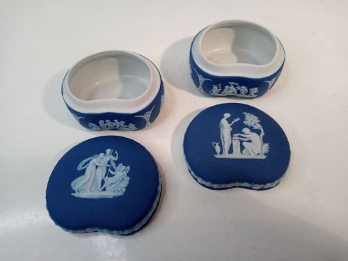 Pair of Early 1900'S Blue Wedgwood Trinket Boxes