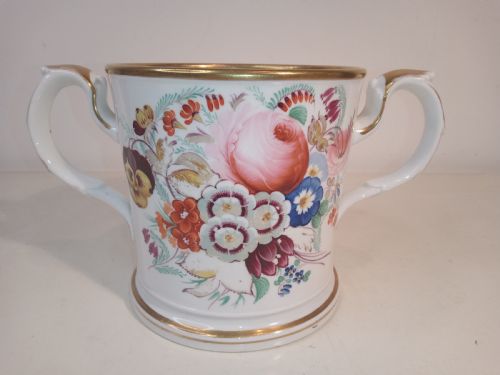 Large, Hand Painted Love Handle Mug from the 1850'S