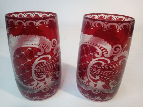 PAIR OF RUBY RED ENGRAVED GLASSES - ADDITIONAL PHOTO 1