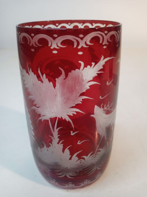 PAIR OF RUBY RED ENGRAVED GLASSES - ADDITIONAL PHOTO 8