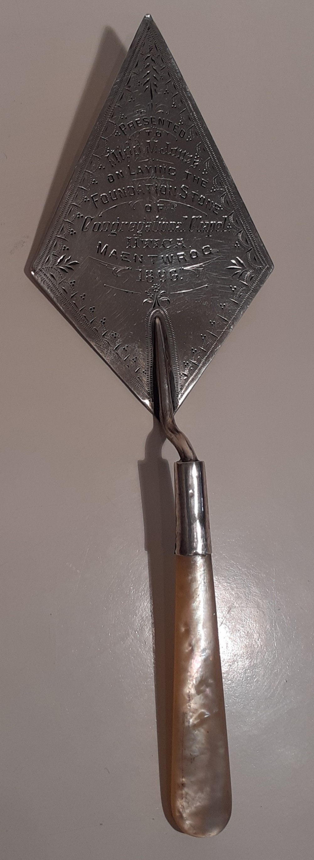 Silver Presentation Trowel with Mother of Pearl Handle 1896