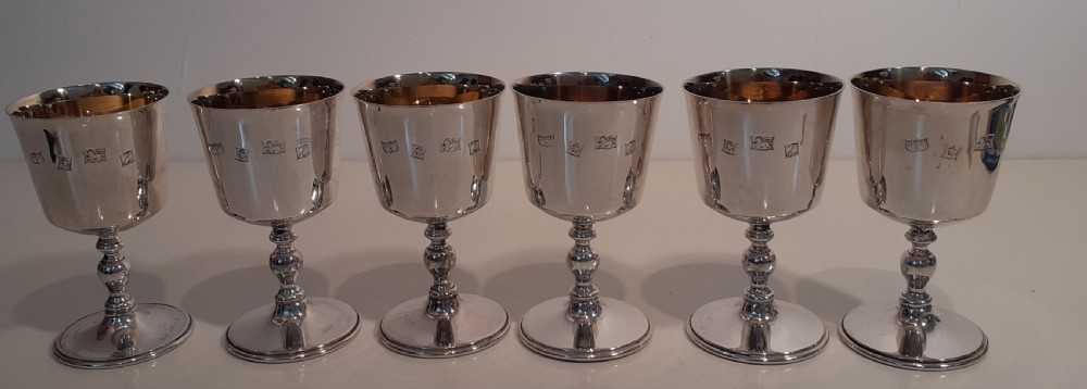 Mappin & Webb, Six Silver Goblets, Hallmarked Birmingham 1974