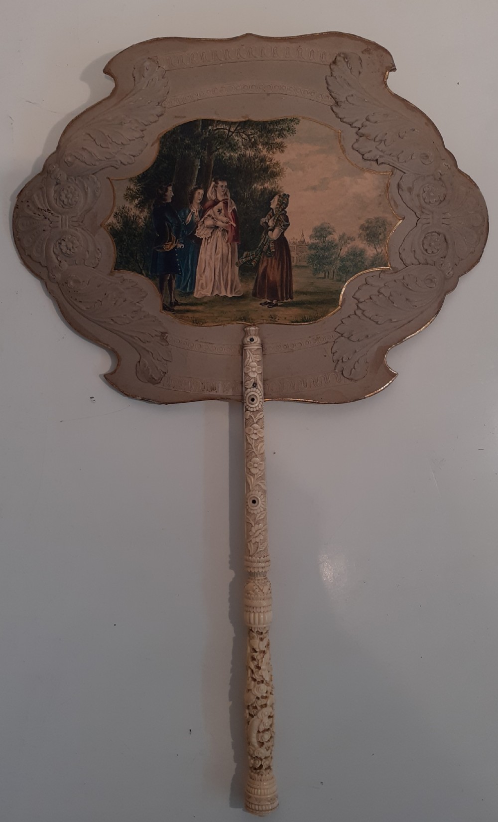 Victorian hand painted and carved Fan