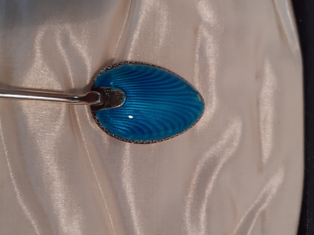 Six Silver blue enamelled Coffee spoons, Art Deco, Birmingham 1931 View III