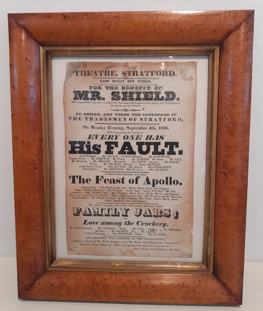 Old Theatre Advertisement Stratford upon Avon, dated 1826