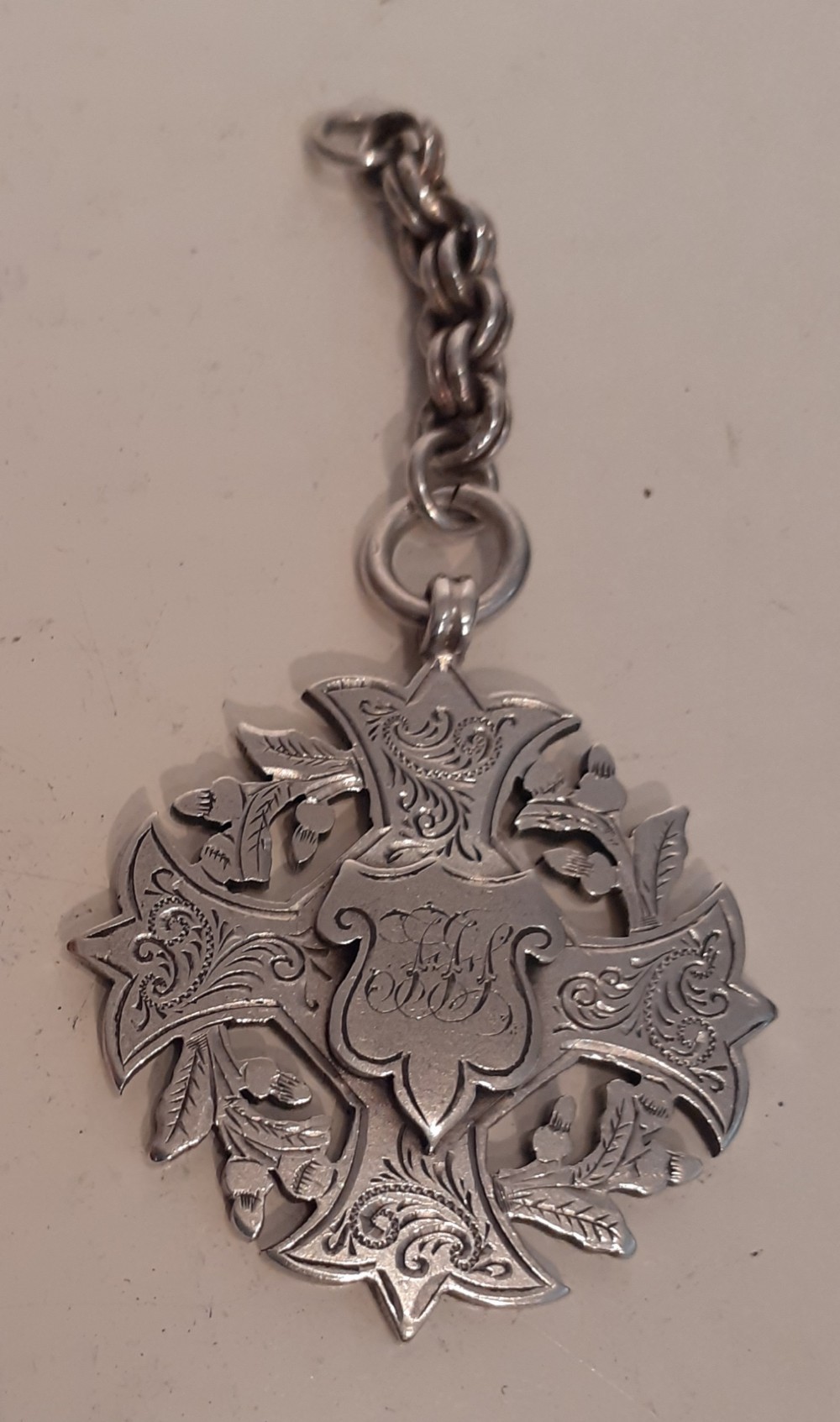 Silver Fob with short Silver Chain, Fob Hallmarked 1889