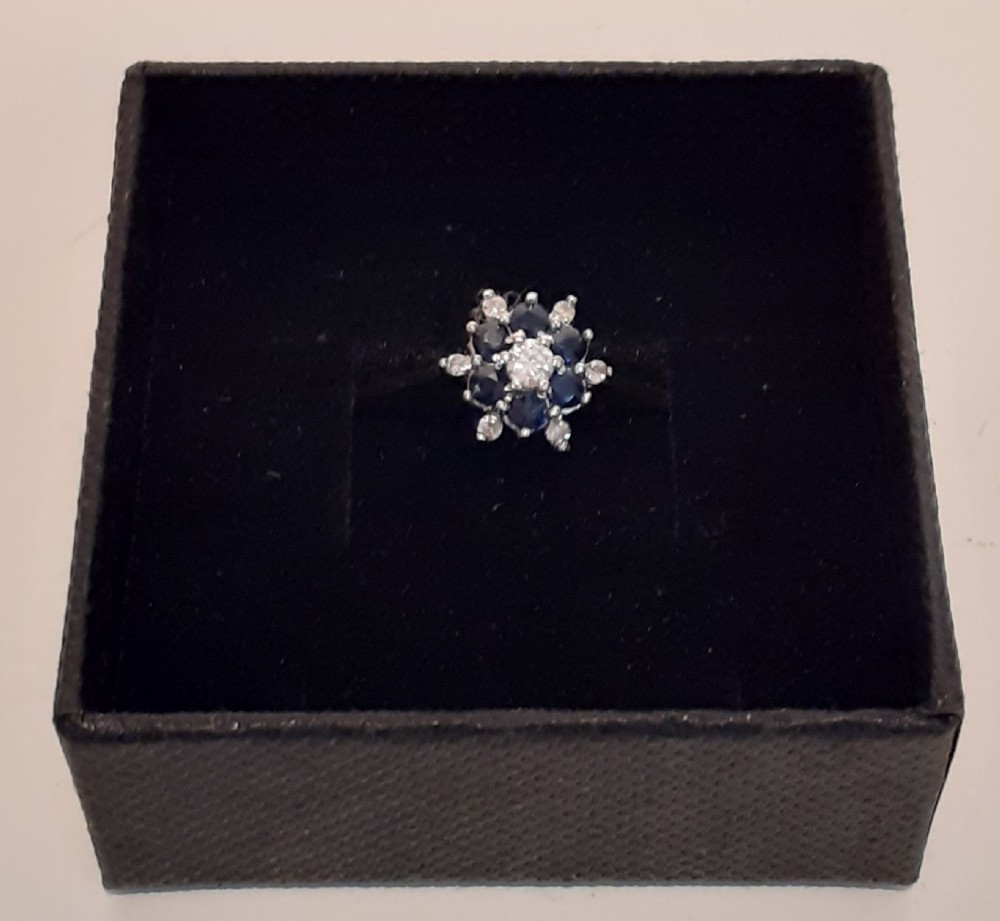 Nine Carat Gold Ring diamonds and saphires