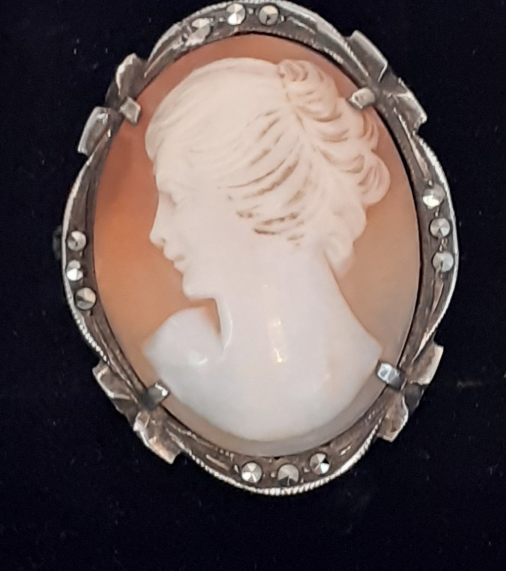 Art Deco Silver Cameo Brooch and Pendant