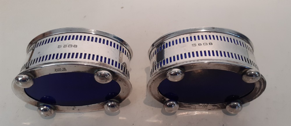 Pair of Silver Salts with Blue Glass Liners, Hallmarked 1932 View II