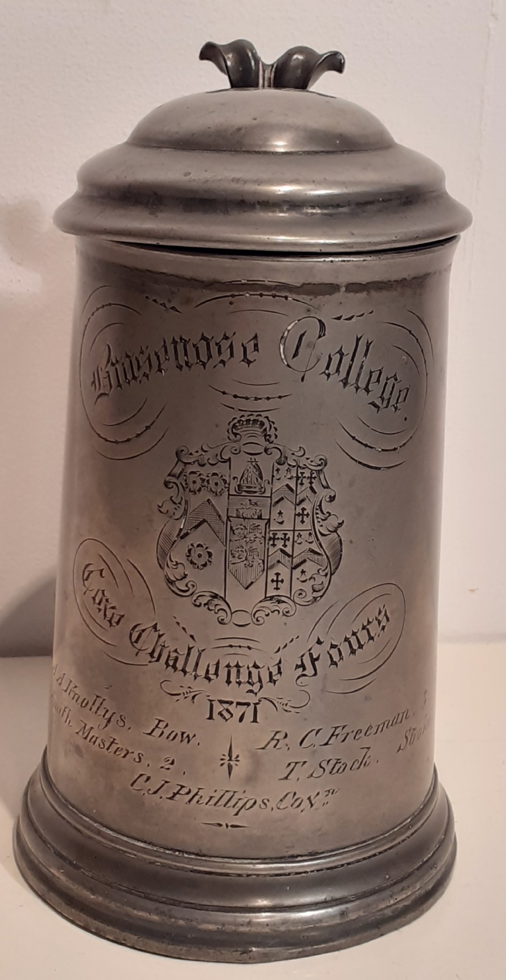 Pewter Trophy Tankard, Brasenose College, Oxford, 1871