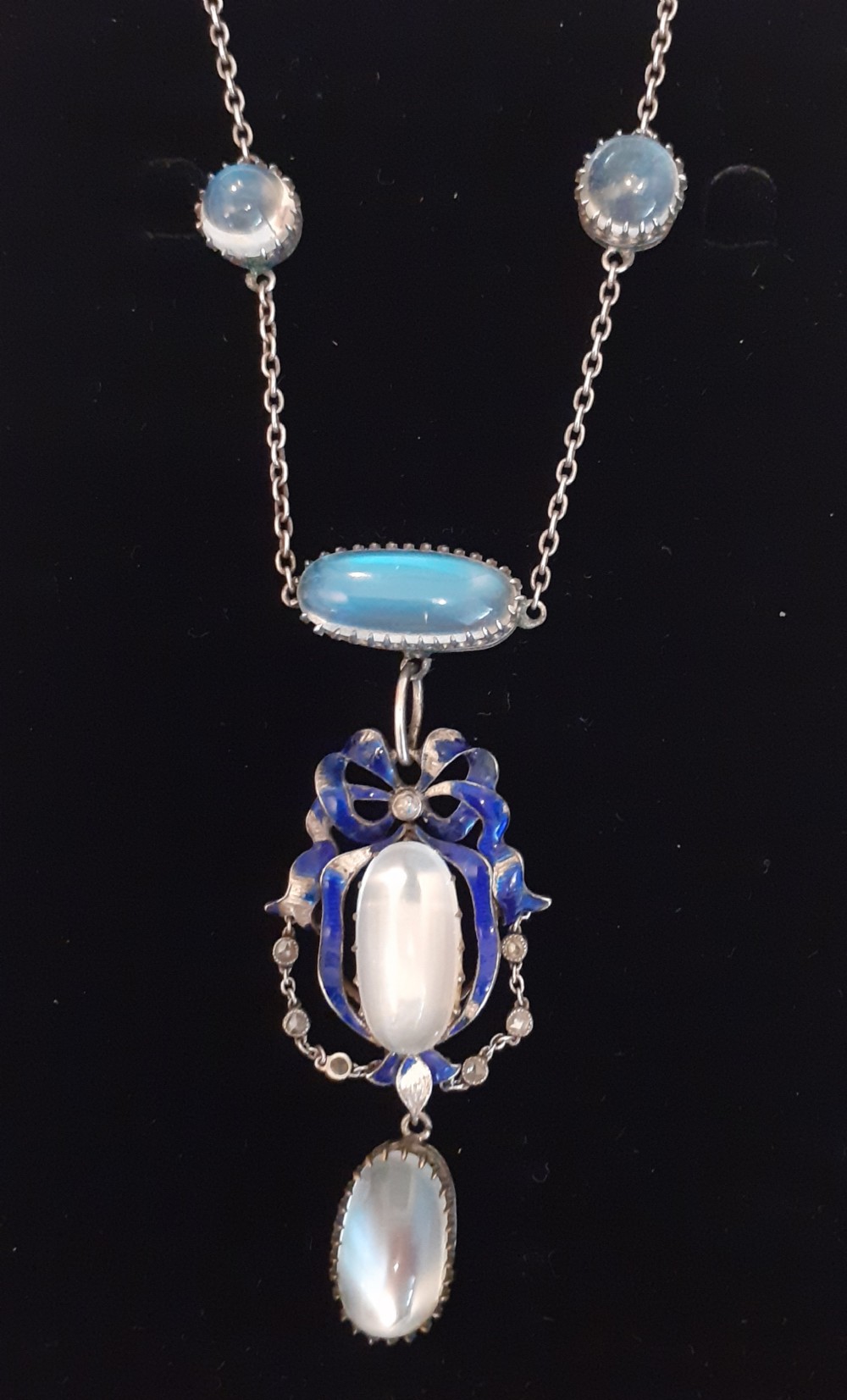 Bespoke Art Nouveau style Necklace with Moonstones and Diamonds