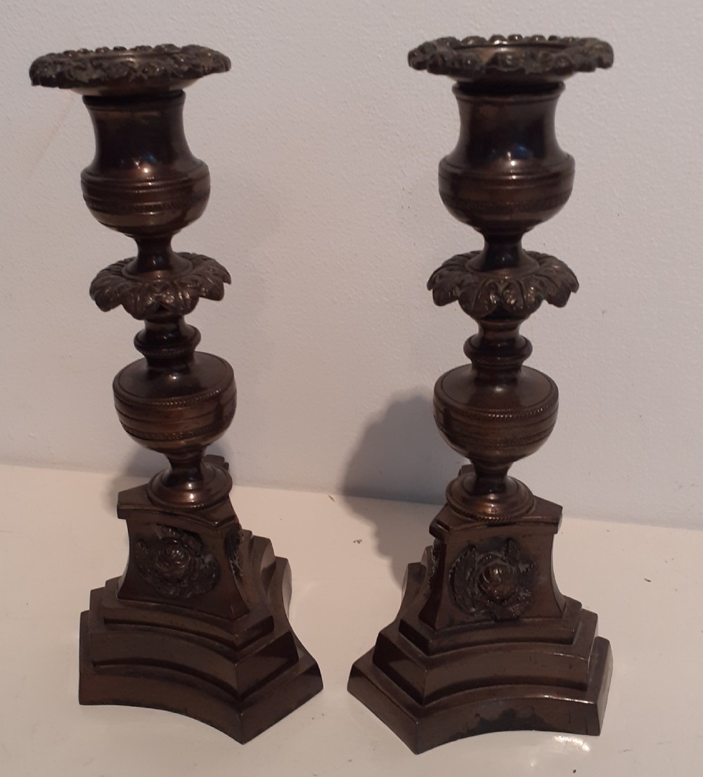19th Century Pair of Patinated French Candlesticks