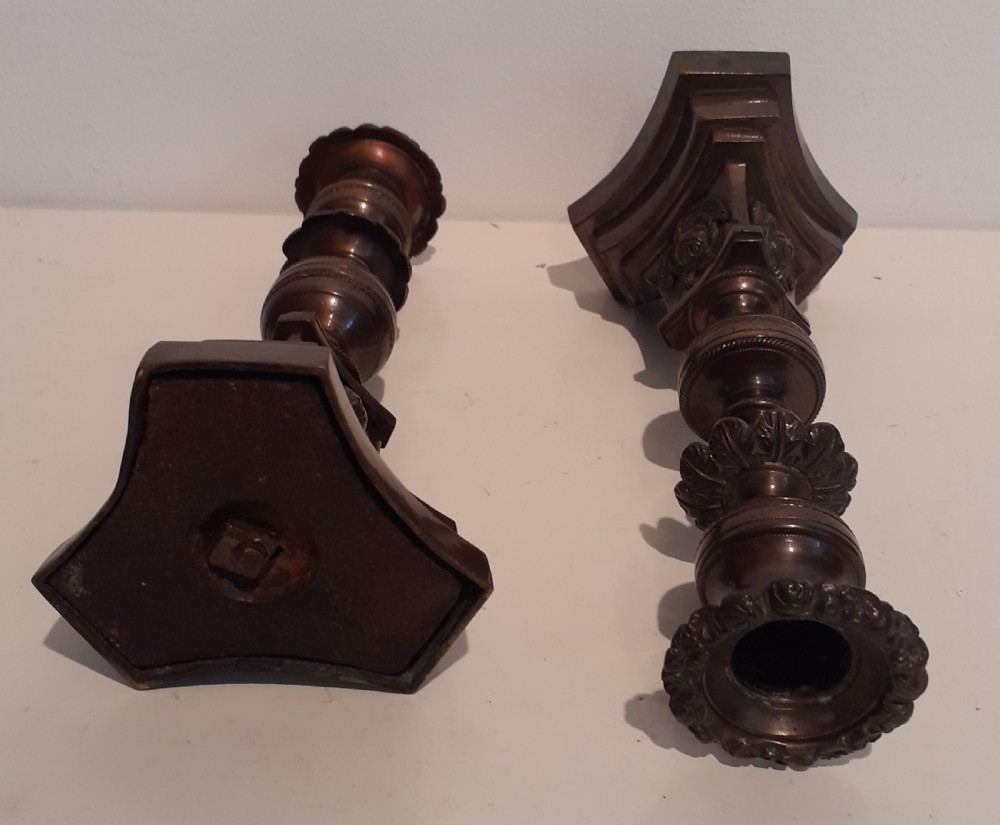 19th Century Pair of Patinated French Candlesticks View II