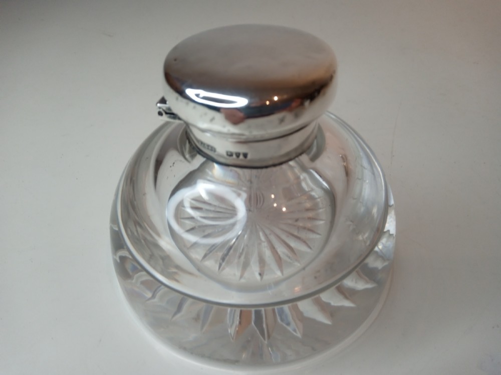 Crystal Inkwell with Silver Top, London 1895