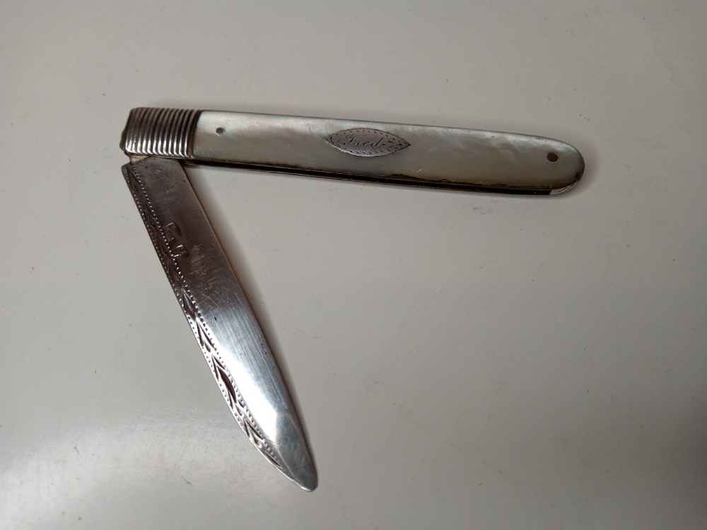 Georgian Silver Fruit Knife with Mother of Pearl Handle