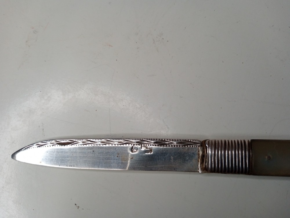 Georgian Silver Fruit Knife with Mother of Pearl Handle View V
