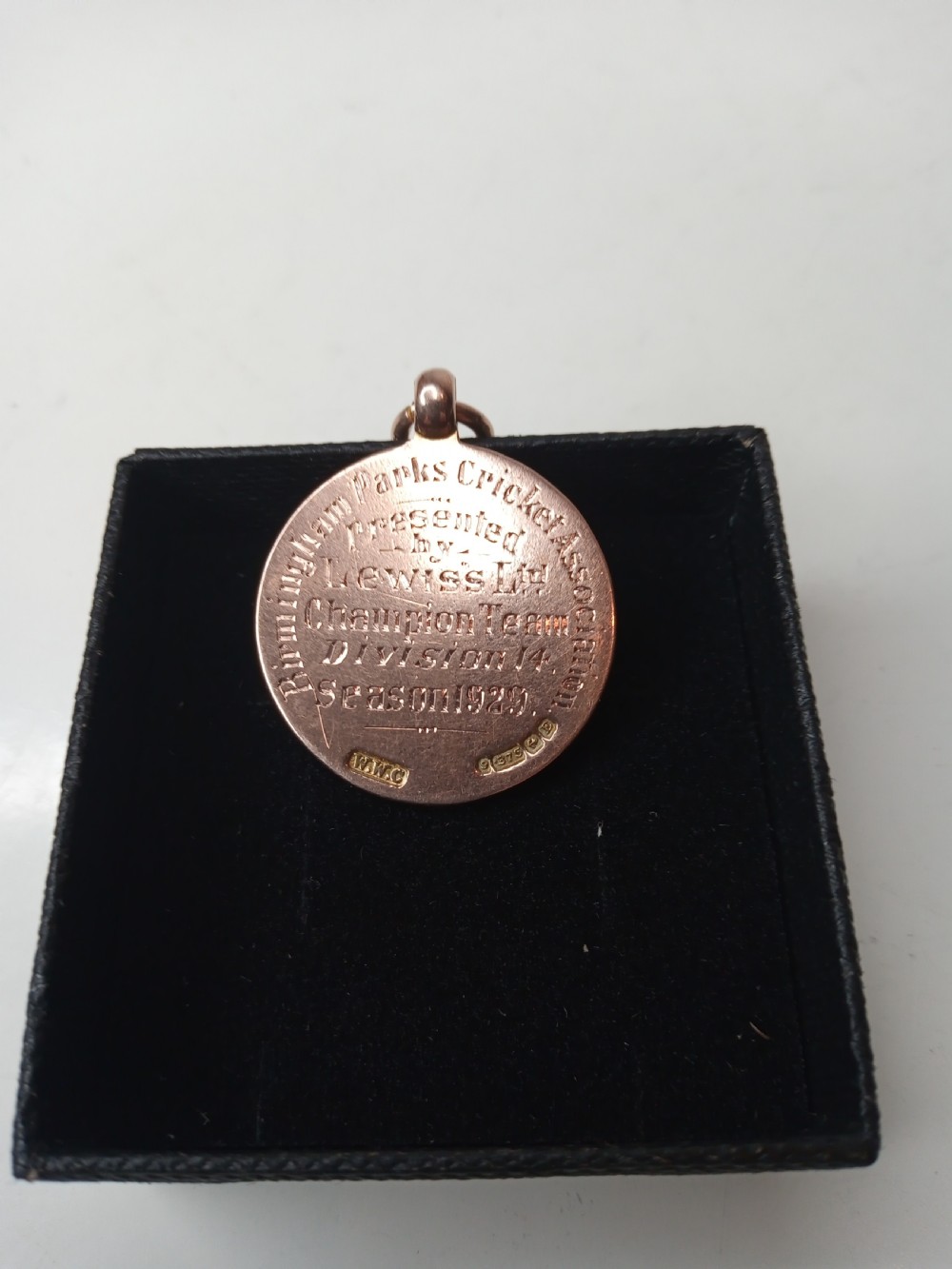Nine Carat Gold FOB, Birmingham Parks Cricket Association, 1929 View II