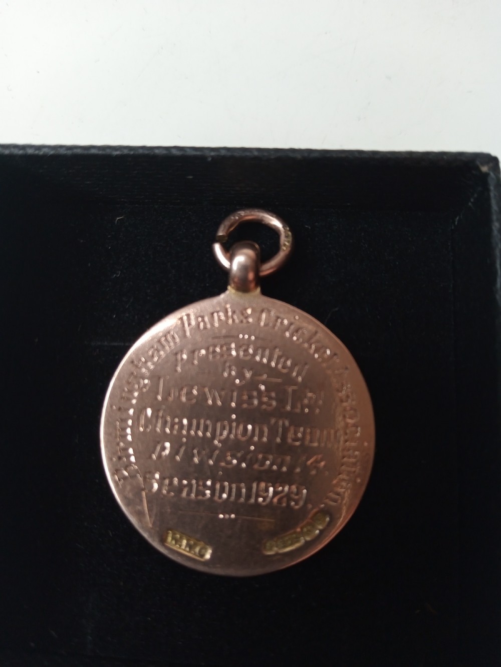 Nine Carat Gold FOB, Birmingham Parks Cricket Association, 1929 View III