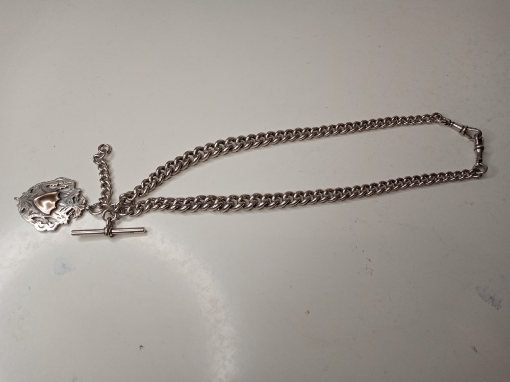 Sterling Silver FOB Chain with T-Bar and FOB. 1906 and 1913  View II