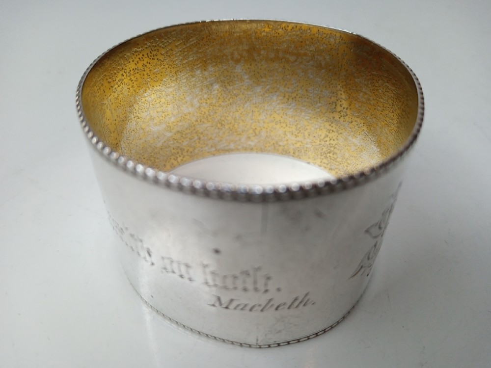 Victorian Silver Shakespeare Napkin Ring, 1891 View V