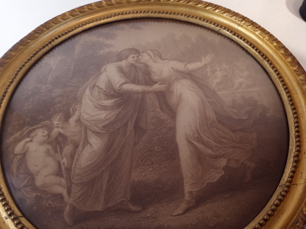 18th century Sepia Print in gilded round frame  View III