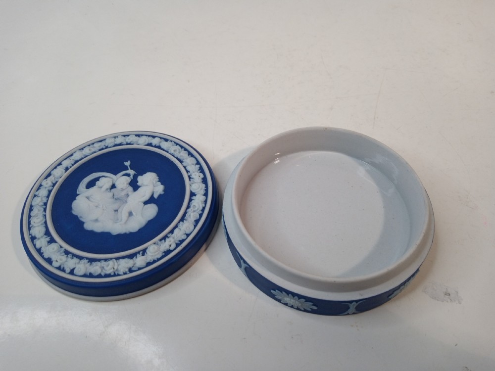 Early 1900's Dark Blue Wedgwood Trinket Box View II