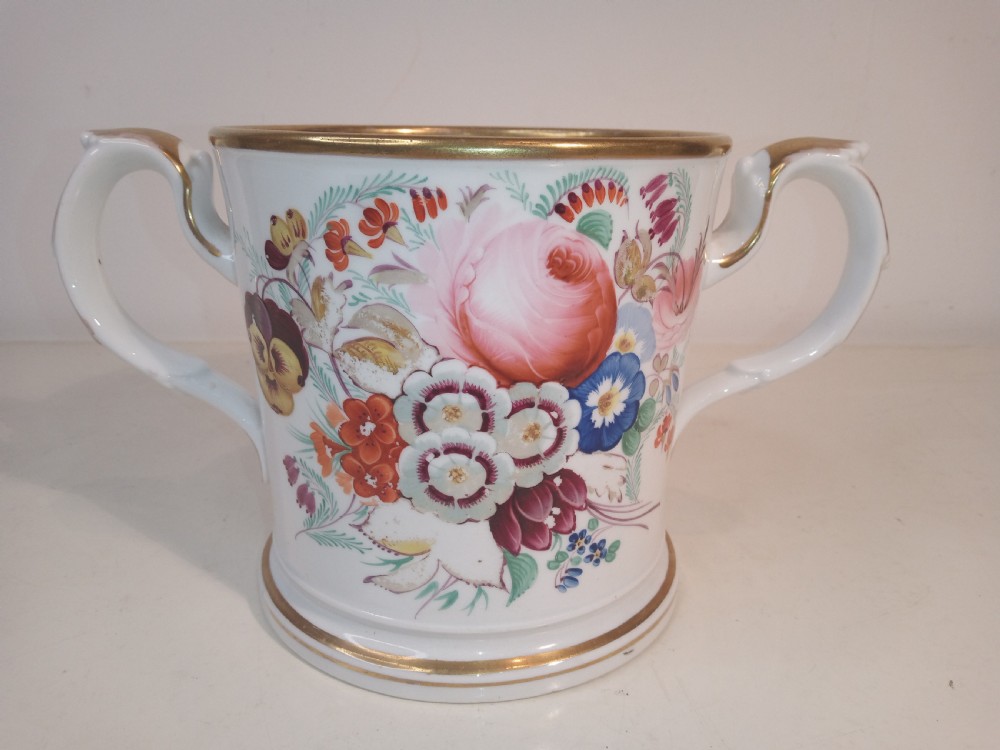  Large, hand painted Love Handle Mug from the 1850's