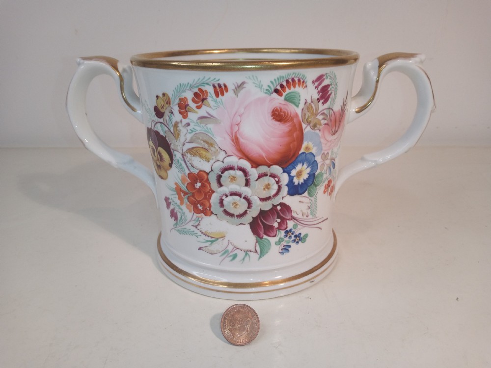  Large, hand painted Love Handle Mug from the 1850's View II
