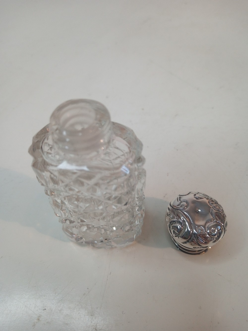 Victorian Perfume Bottle with Silver Top View II