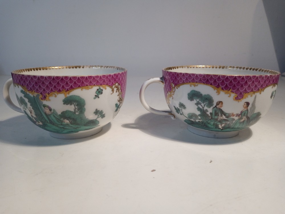 Pair of 1750/1760's hand painted Meissen Cups View II
