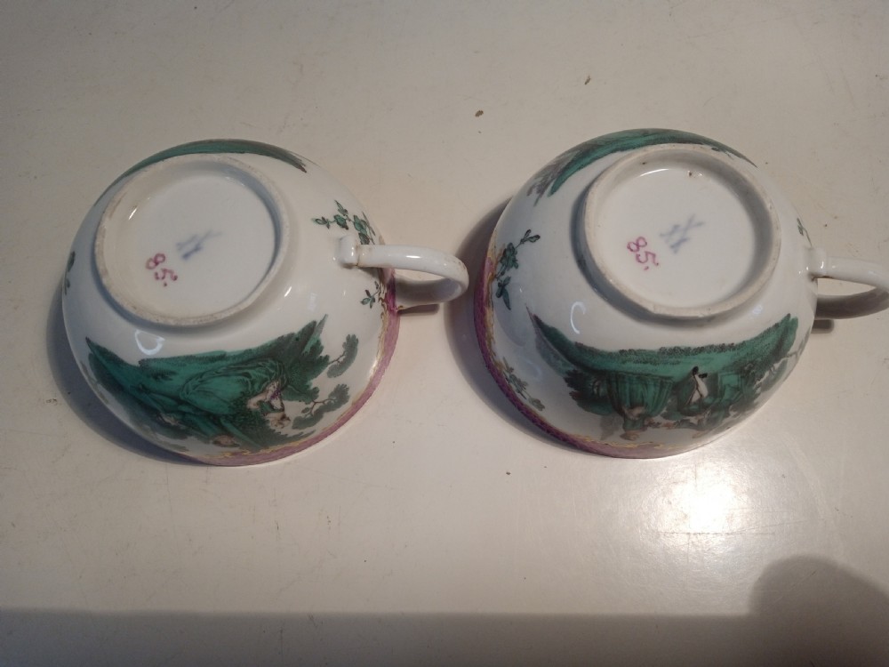 Pair of 1750/1760's hand painted Meissen Cups View III