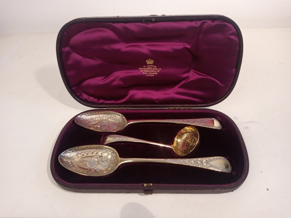 Georgian and Victorian Silver Berry Spoons and Sugar Sifter
