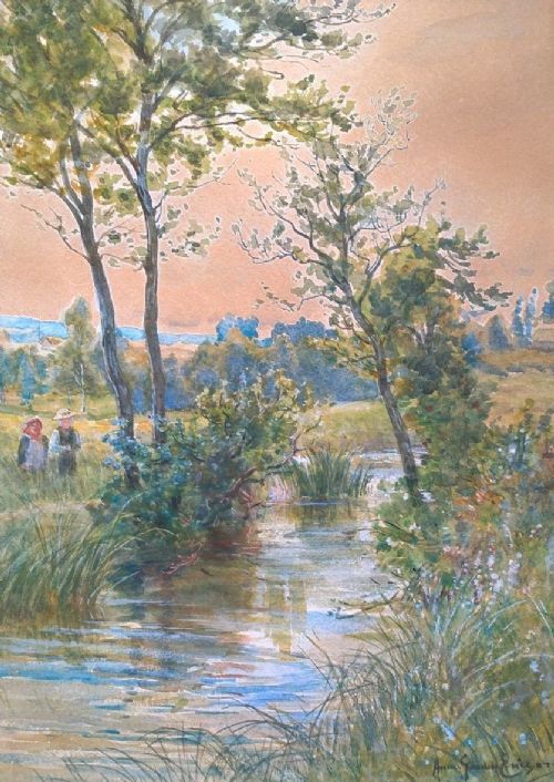 Anna Gardell Ericson Signed Original Antique Watercolour Painting Lake Landscape