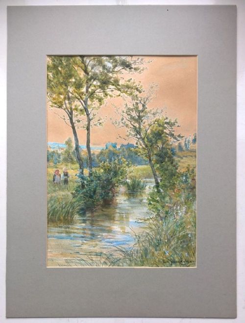 fig 1. Anna Gardell Ericson Signed Original Antique Watercolour Painting Lake Landscape