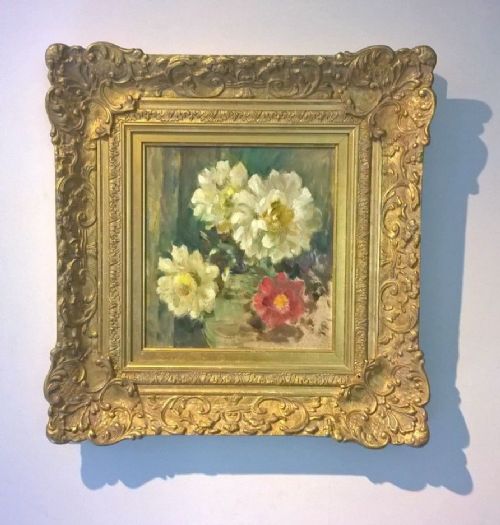 fig 1. Owen Bowen Original Oil Painting Flowers Still Life & Gilt Frame with Provenance