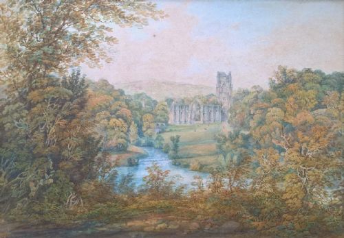 John Pearson 1799 Signed Original Watercolour Painting Fountains Abbey Yorkshire