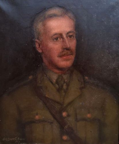 fig 1. Henry Keyworth Raine Portrait of a WW1 Army Officer Original English Antique Oil Painting on Canvas Dated 1917