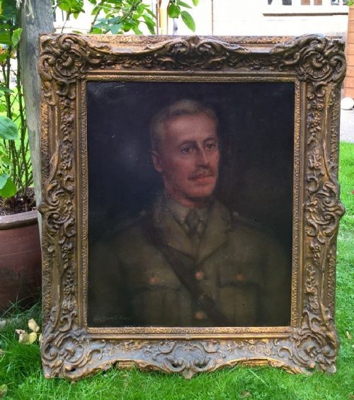 fig 2. Henry Keyworth Raine Portrait of a WW1 Army Officer Original English Antique Oil Painting on Canvas Dated 1917