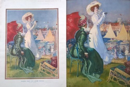 fig 1. John Cameron Signed Original English Antique Watercolour Painting Edwardian Sailing Regatta The Graphic 1909